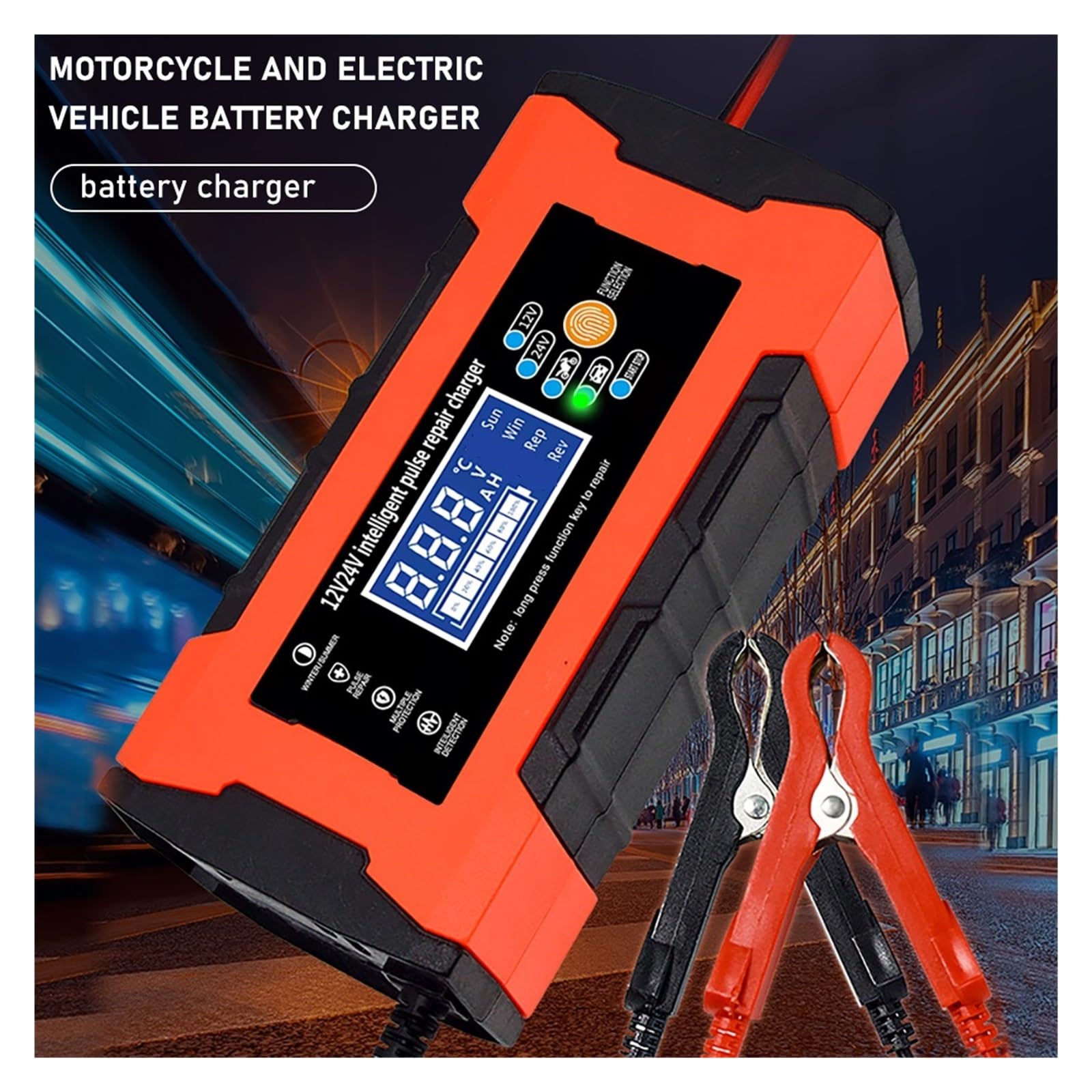 W Pełni Automatyczna Ładowarka Samochodowa 7-etapowa 12V 10A/24V 5A Inteligentne Szybkie Ładowanie Naprawa Impulsów Do Kwasowo-ołowiowego Wyświetlacza LCD Precyzyjne łAdowanie(YELLOW)