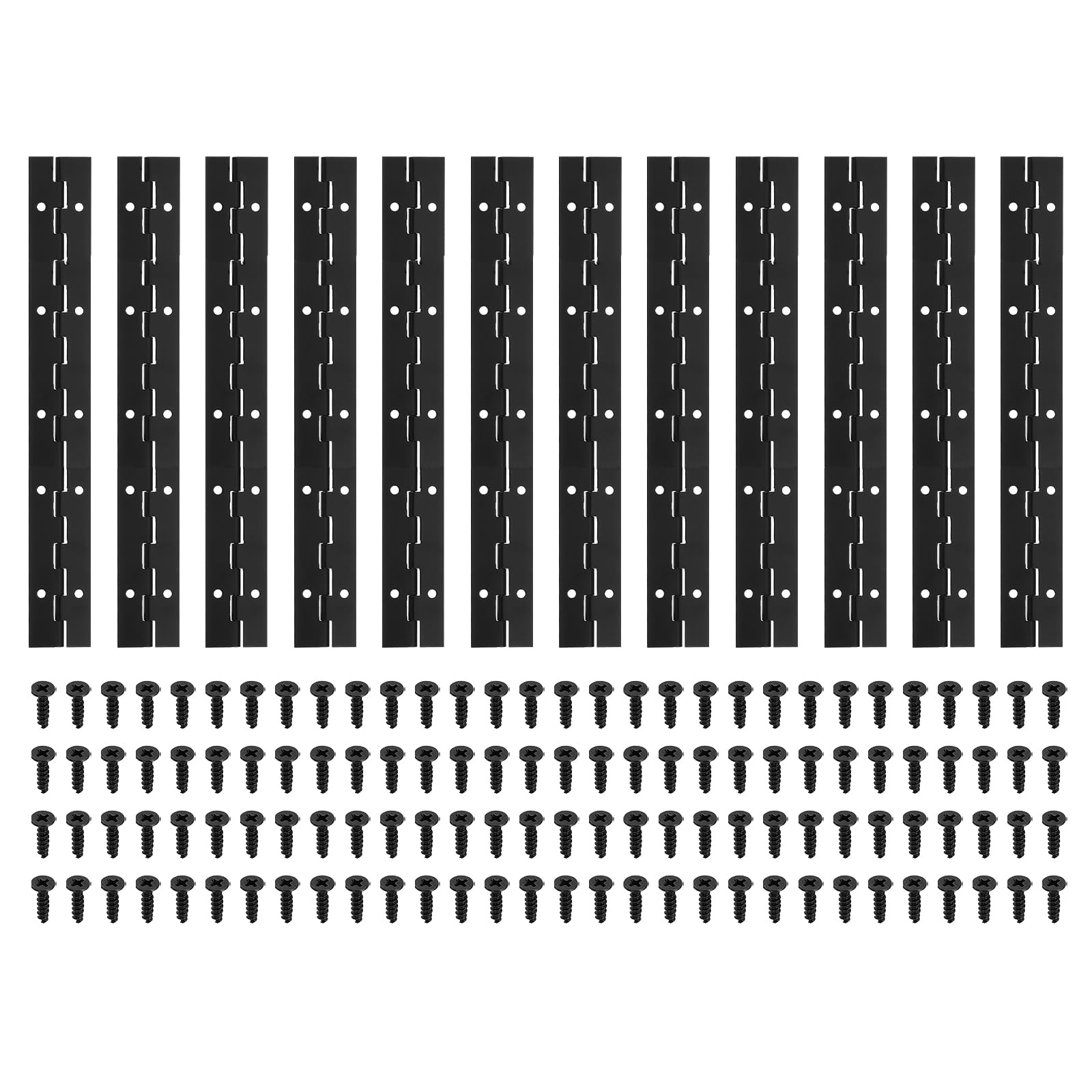 PATIKIL 12x1.2 Inch Piano Hinge,12 Pcs 304 Stainless Steel Continuous Hinge with Holes for Piano Gate Door Wooden Storage Box Cabinet Boat,Black