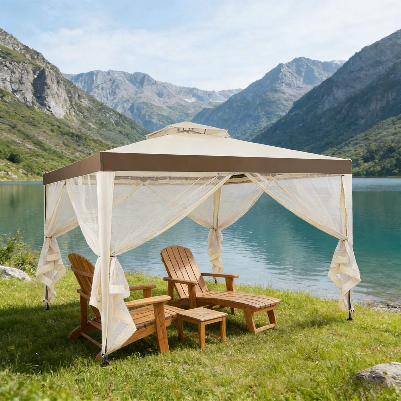 RELAX4LIFE Tonnelle 3x3 Imperméable avec Moustiquaire (Beige)