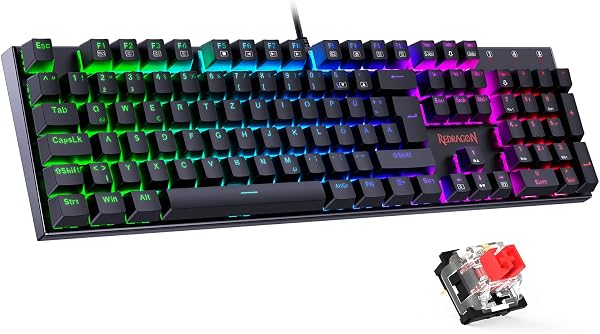 Redragon Mechanical Gaming Keyboard, QWERTZ Keyboard (German Layout) with Red Switch for PC Gamer Work, 105 Keys Programmable Wired Keyboard, Steel Case, RGB Lighting - 1