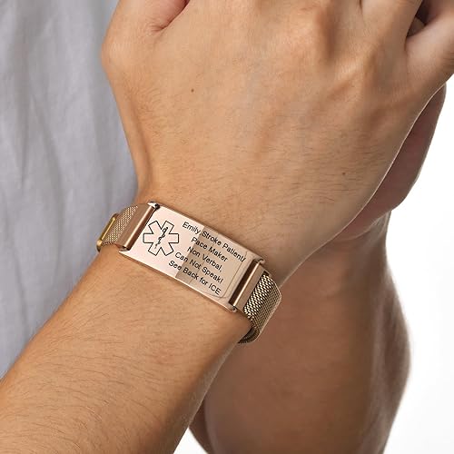 Miniatura 3 de VNOX Pulsera de identificación de alerta médica para hombres, mujeres y niños, pulsera magnética grabada de acero inoxidable, pulsera de emergencia,