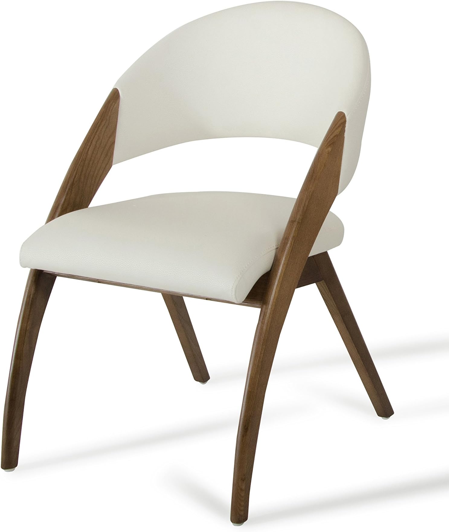 Limari Home Ohanna Collection Mid-Century Modern Two-Toned Upholstered Leatherette and Wooden Dining Chair, Cream/Walnut