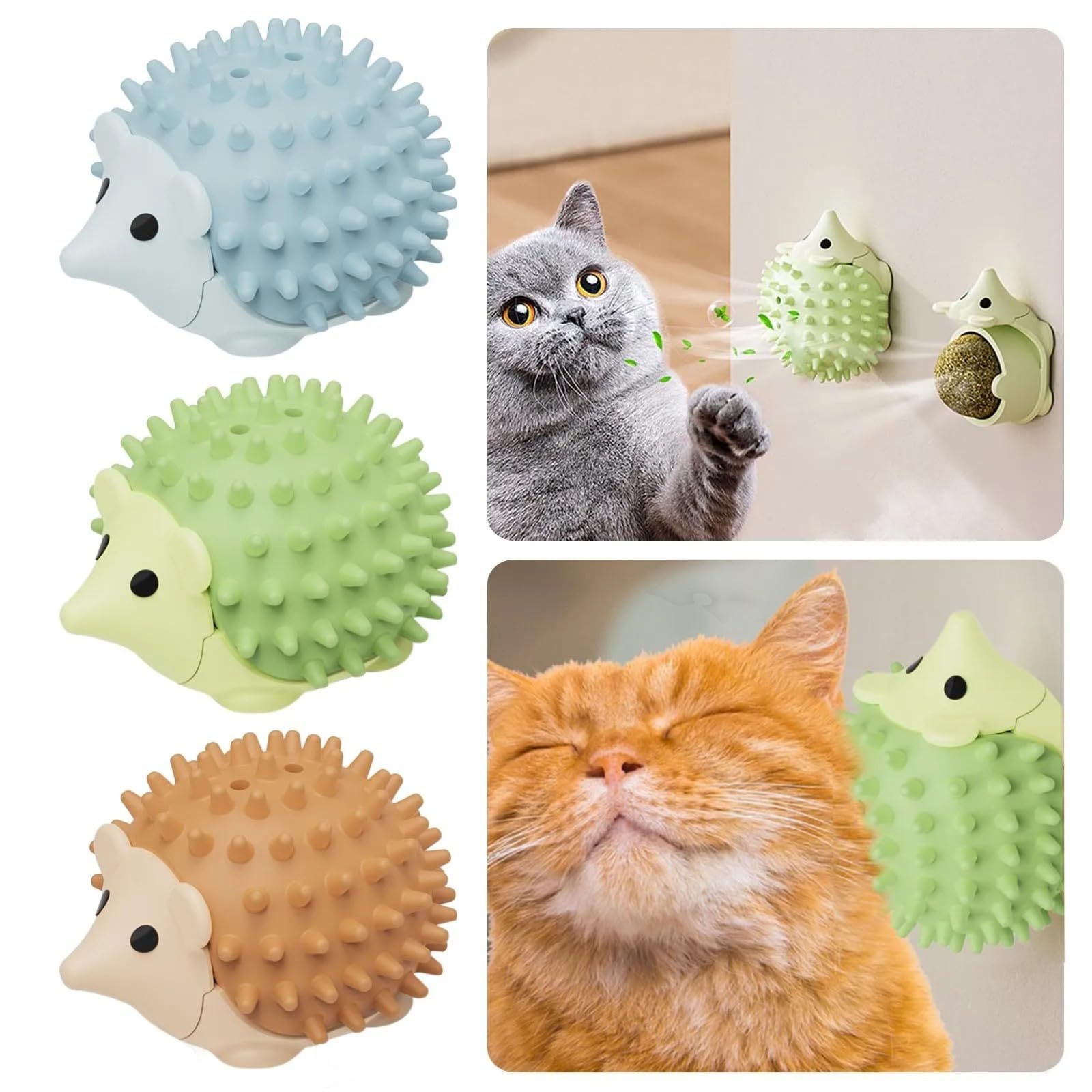 Sunkizzrs® Catnip Toy - Scratching & Rubbing Mint Balls(1 Pcs) Cats Rotatable Edible Mint Natural Healthy Teeth Cleaning Chew Claw Toy for Cat/Kitten (Green Hedgehog)