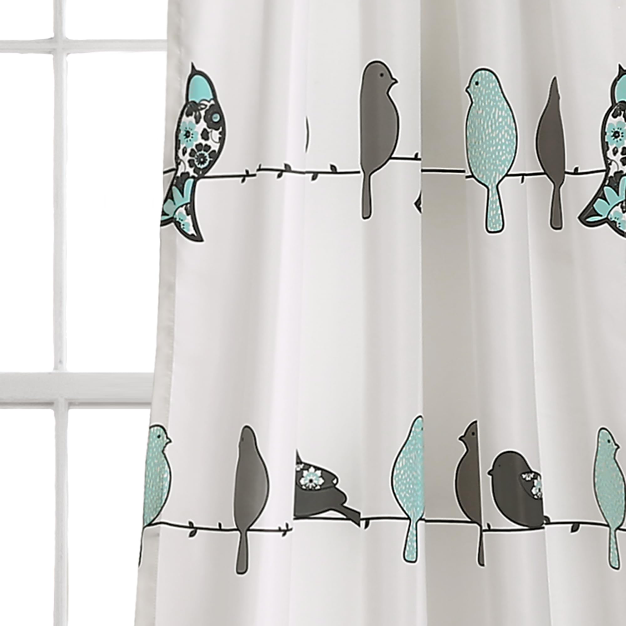 Lush Decor Rowley Birds Vorhänge, verdunkelndes Fensterpaneel-Set für Wohnzimmer, Esszimmer, Schlafzimmer (Paar), 132 x 240 cm, blu e grigio