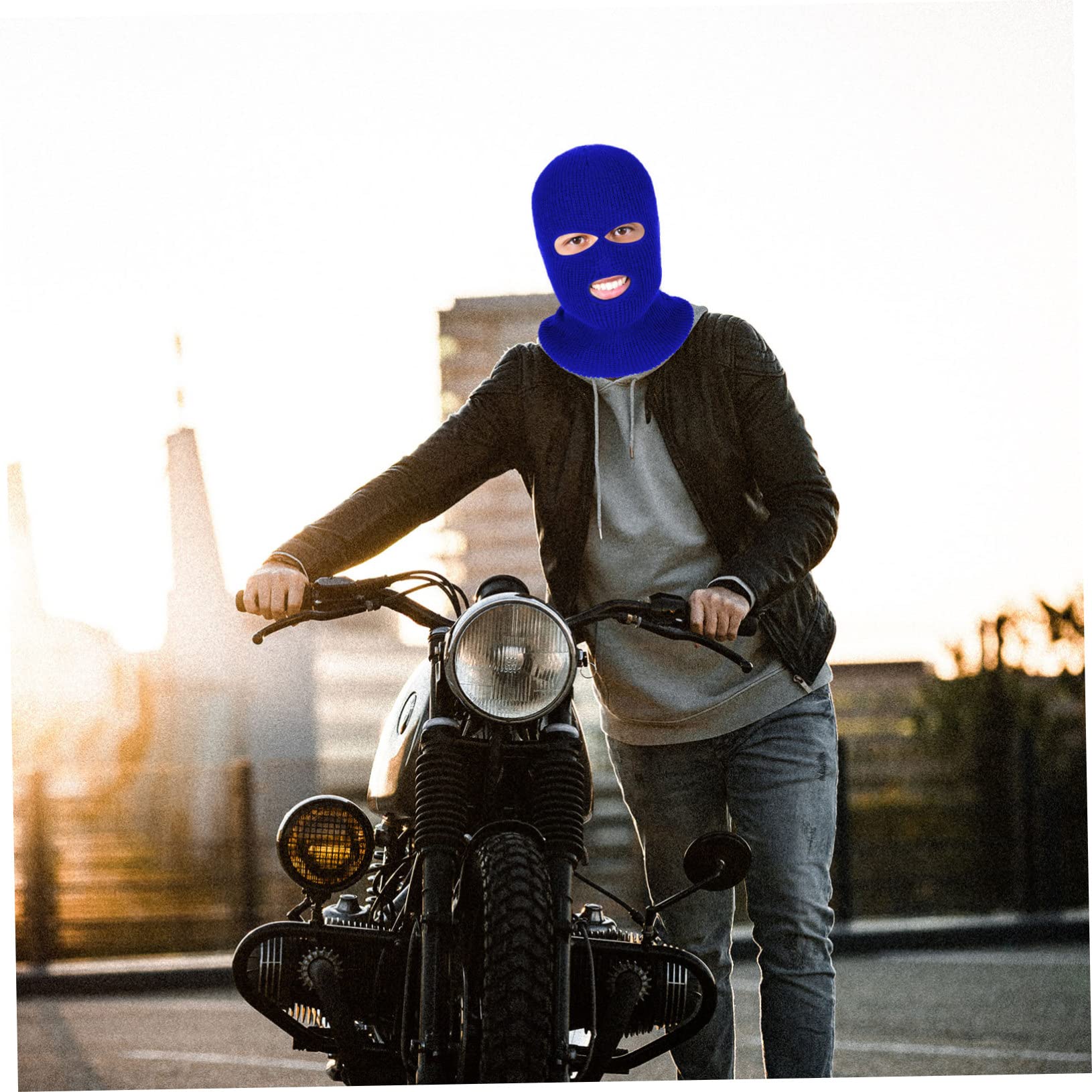 GAROZATION Warm Knitted Cycling Hat 3-Hole Face Woolen Material for Outdoor Activities Blue