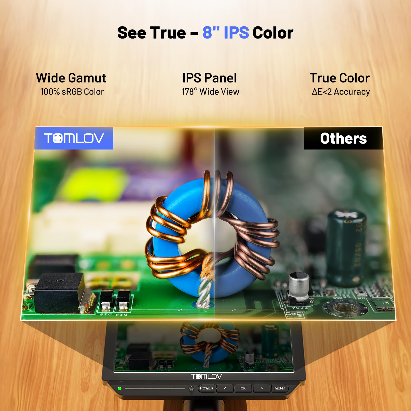 TOMLOV Microscopio Digital 4K con Enfoque automático TM4K-AF de 8" con Brazo Flexible HDMI, Luces Laterales, Pantalla LCD 52MP, Incluye Alfombrilla de reparación y Tarjeta 64GB.