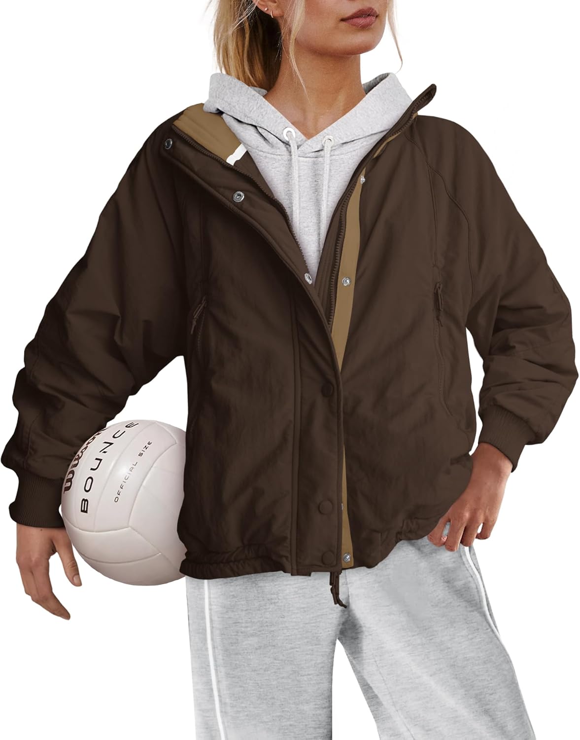 LAMISSCHE Oversized Fleece Lined Jacket Zip up Windbreaker Jacket Long Sleeve Casual Winter Coats with Pcokets - Image 2