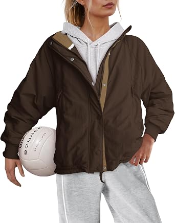 LAMISSCHE Oversized Fleece Lined Jacket Zip up Windbreaker Jacket Long Sleeve Casual Winter Coats with Pcokets