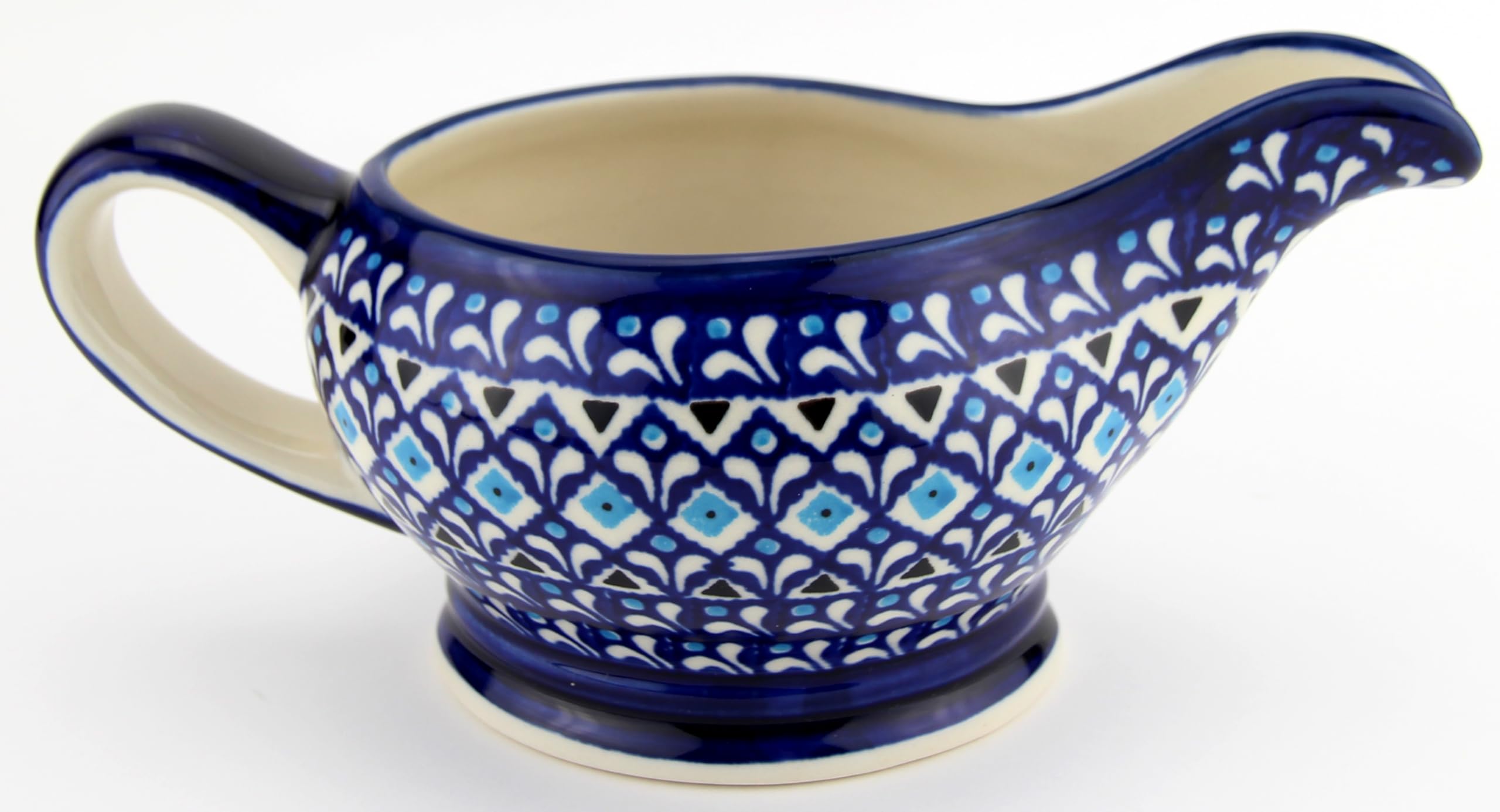 Polish Pottery Gravy Boat 16 Oz. From Zaklady Ceramiczne Boleslawiec #1258-217a Traditional Pattern, Capacity 16 Oz.