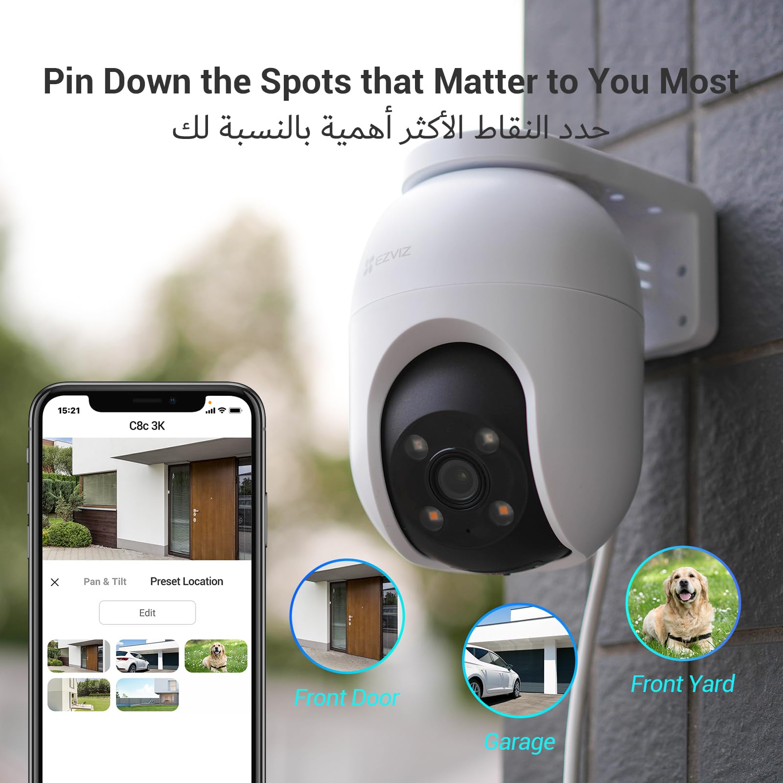 EZVIZ C8c 5MP Zewnętrzna Kamera Monitorująca WiFi 360° z Automatycznym Śledzeniem i Zoomem, Wykrywanie Osób/Pojazdów, Kolorowe Nocne Widzenie, Dwukierunkowy Dźwięk, ip65