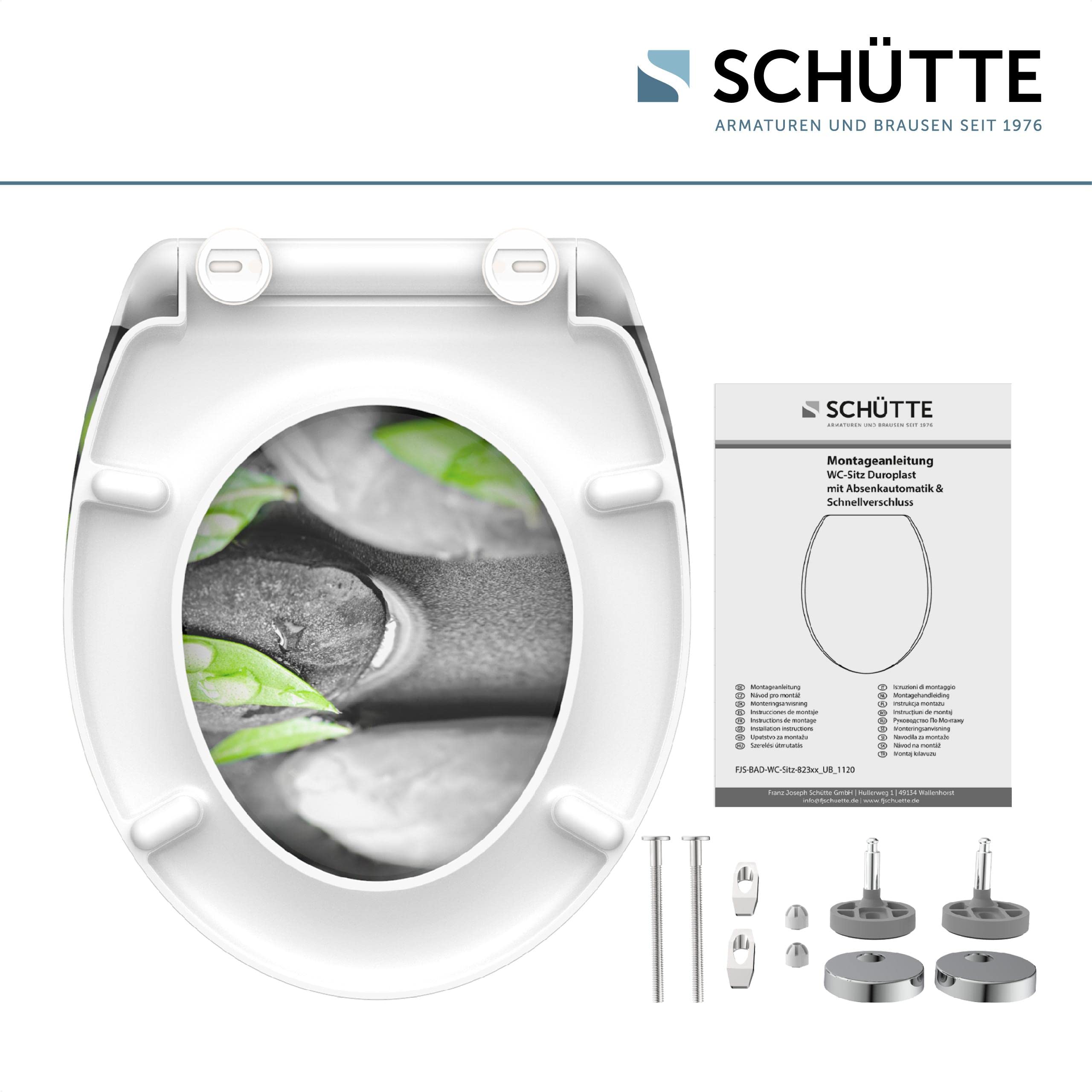 SCHÜTTE WC-Sitz STONE mit Absenkautomatik und Schnellverschluss aus Duroplast, Toilettendeckel mit 175kg Belastbarkeit, Toilettensitz mit Brille, Klodeckel für WC, Klobrille mit Motiv