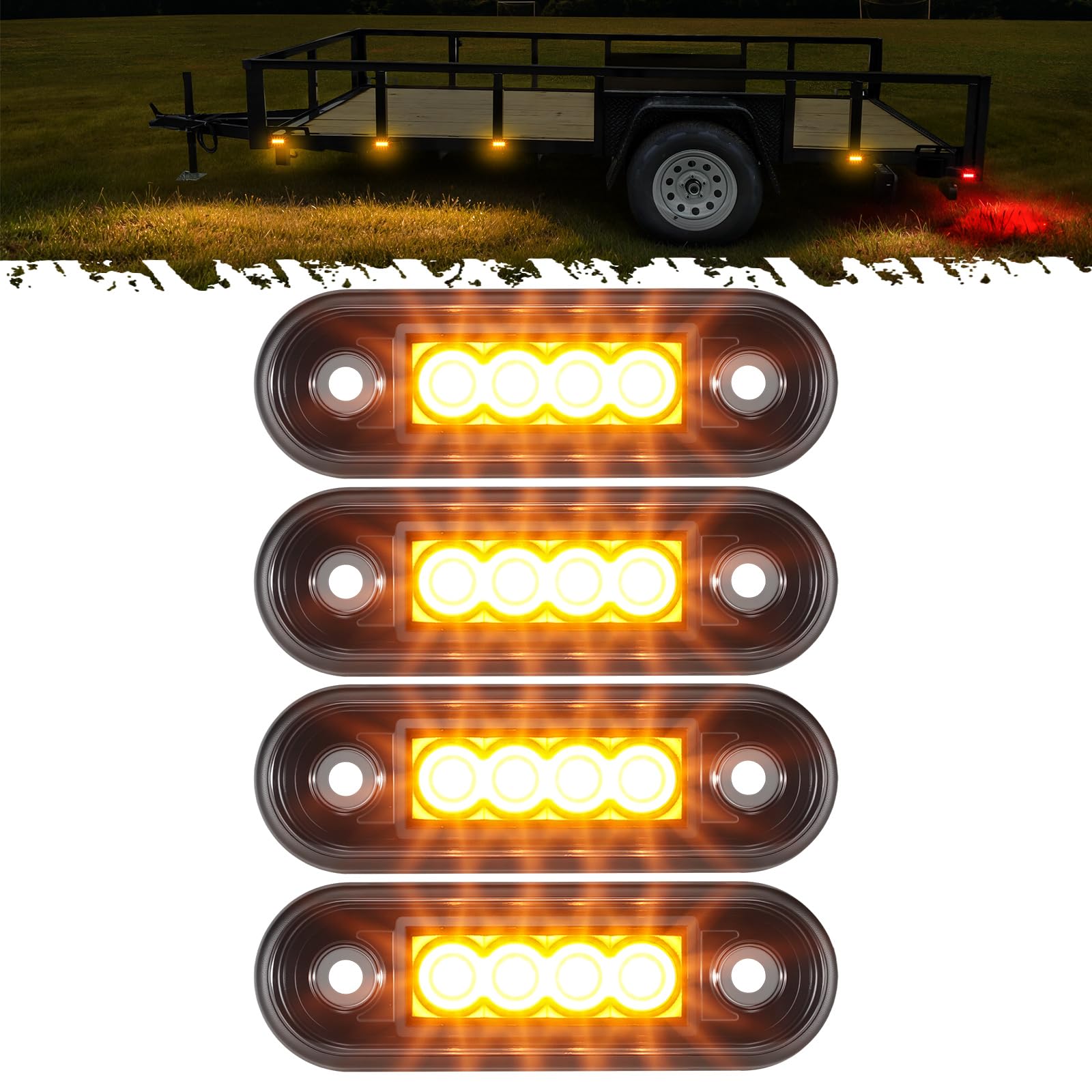 Partsam 4Pcs 3.4 inch Amber LED Clearance Side Marker Lights, Surface Mount Trailer Marker Lights for Truck RV Camper Motorhome Pickup Tractor, IP67