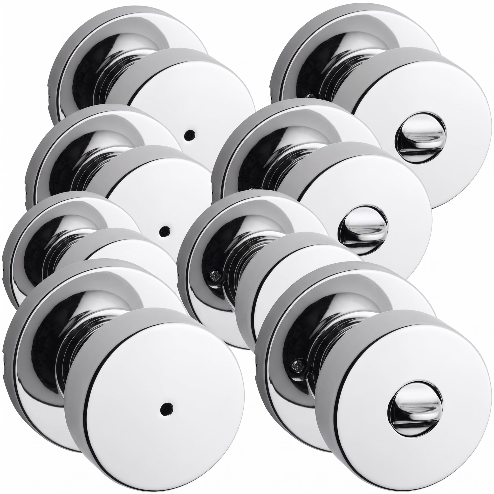 Kwikset Pismo Interior Privacy Door Knob with Lock, Door Handle for Bathroom and Bedroom, Polished Chrome Keyless Turn Lock Doorknob (Pack of 4)