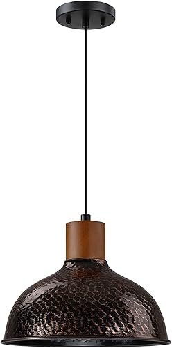 Paquete de 2 lámparas colgantes vintage de 11 pulgadas para interiores, color negro, martillo industrial, luz colgante de metal, acabado de madera