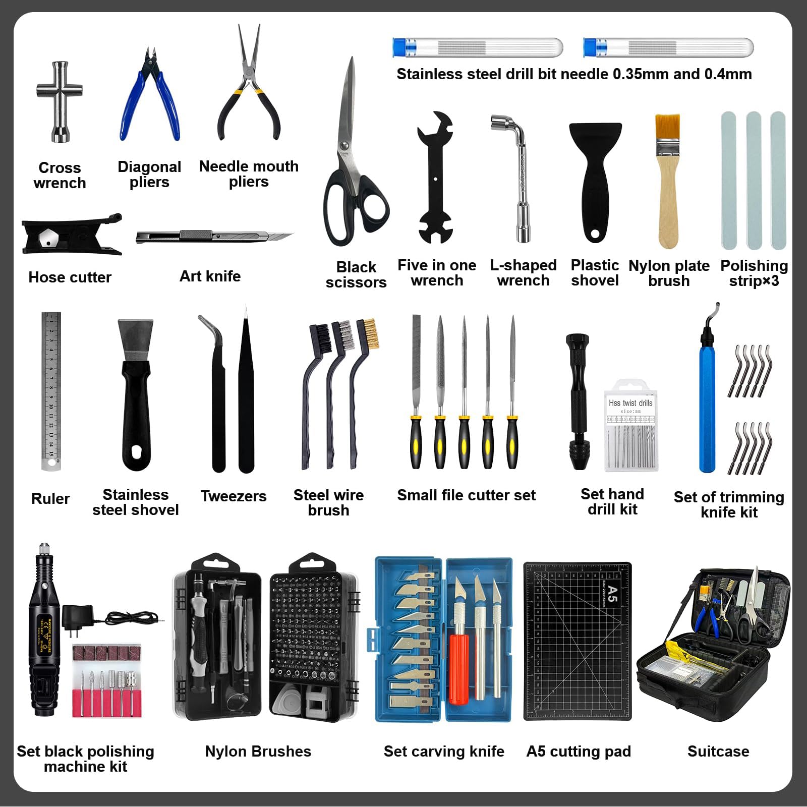 Zestaw akcesoriów do drukarki 3D 212 szt., zestaw narzędzi Bring Toolbox zawiera narzędzie do usuwania zadziorów, nadaje się do demontażu druku 3D, czyszczenia i precyzyjnej obróbki, skrzynki