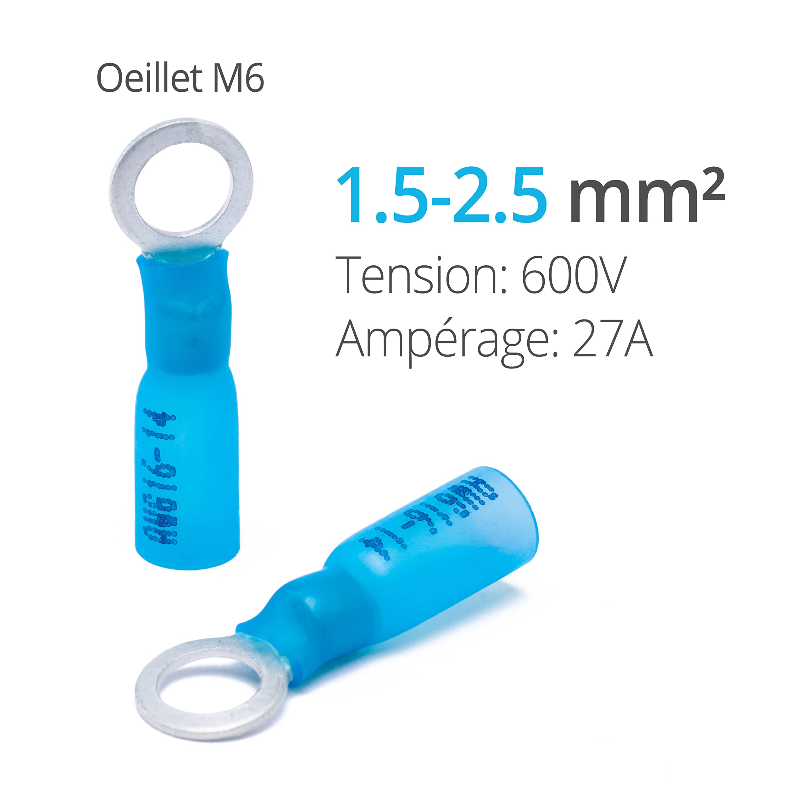 Wirefy 130 Pièces Cosses Électriques à Sertir Ronde M6 - Kit de Cosses a Oeil Thermorétractables pour l'Automobile - 1,5-2,5 mm²