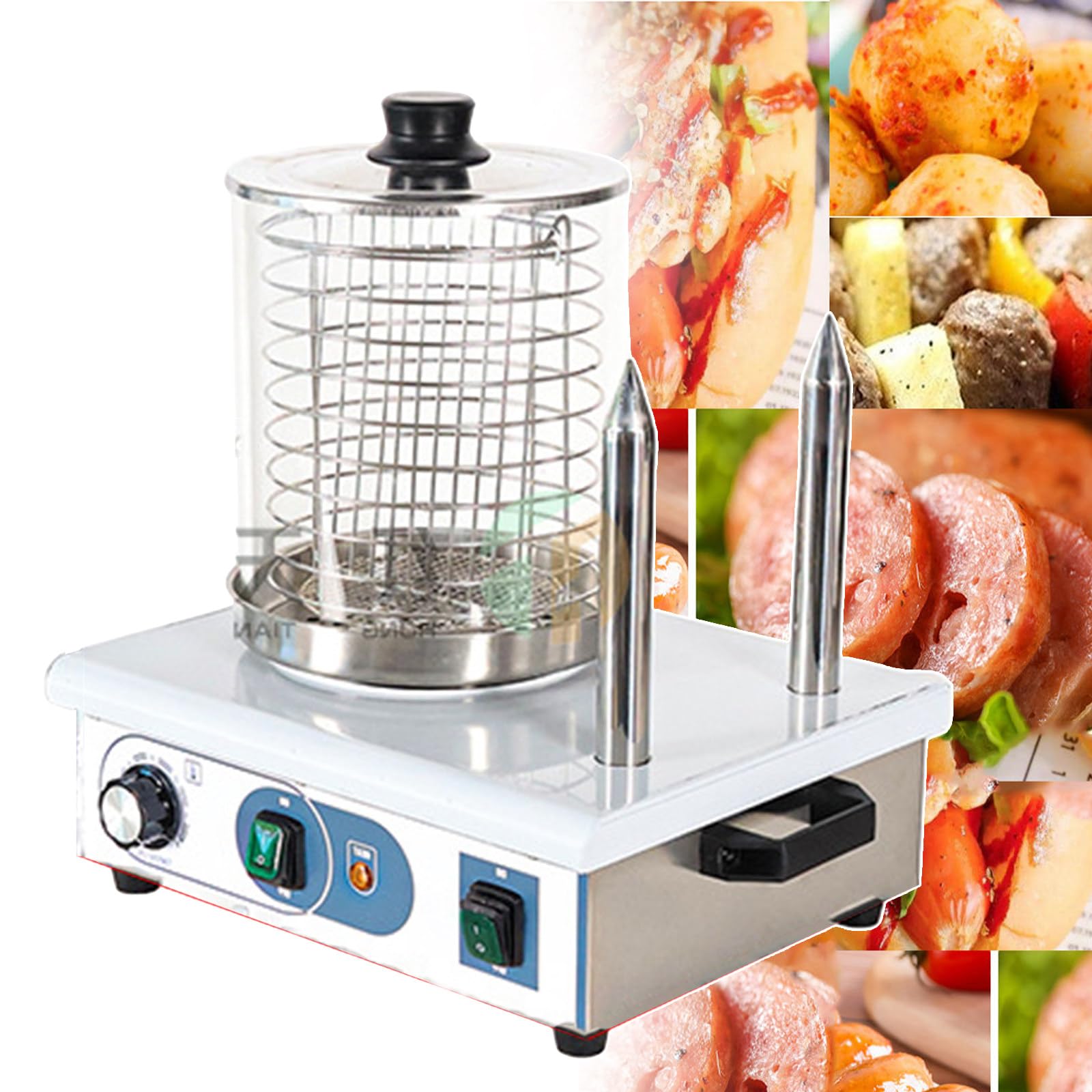 UMJIGF 2/4 Rods Hot Dog Steamer, Sausage Maker Stainless Steel Sausage Grill - with Removable Heat Container, Commercial Hot Dog Machines,