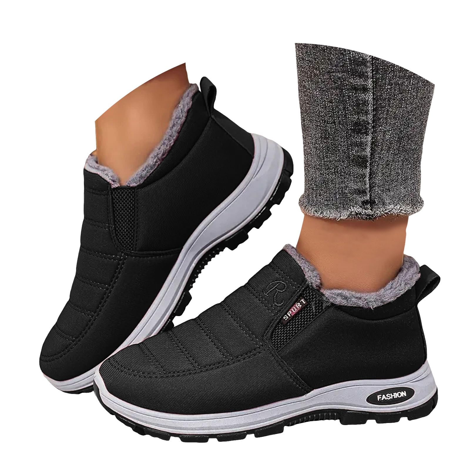 Snow Boots for Women Waterproof Fur Lined Anti-Slip Ankle Boots Slip On Outdoor Hiking Winter Booties Comfortable Warm