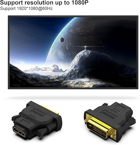 Miniatura 4 de Benfei - Adaptador bidireccional DVI DVI-D a HDMI macho a hembra con cable chapado en oro paquete de 2 unidades