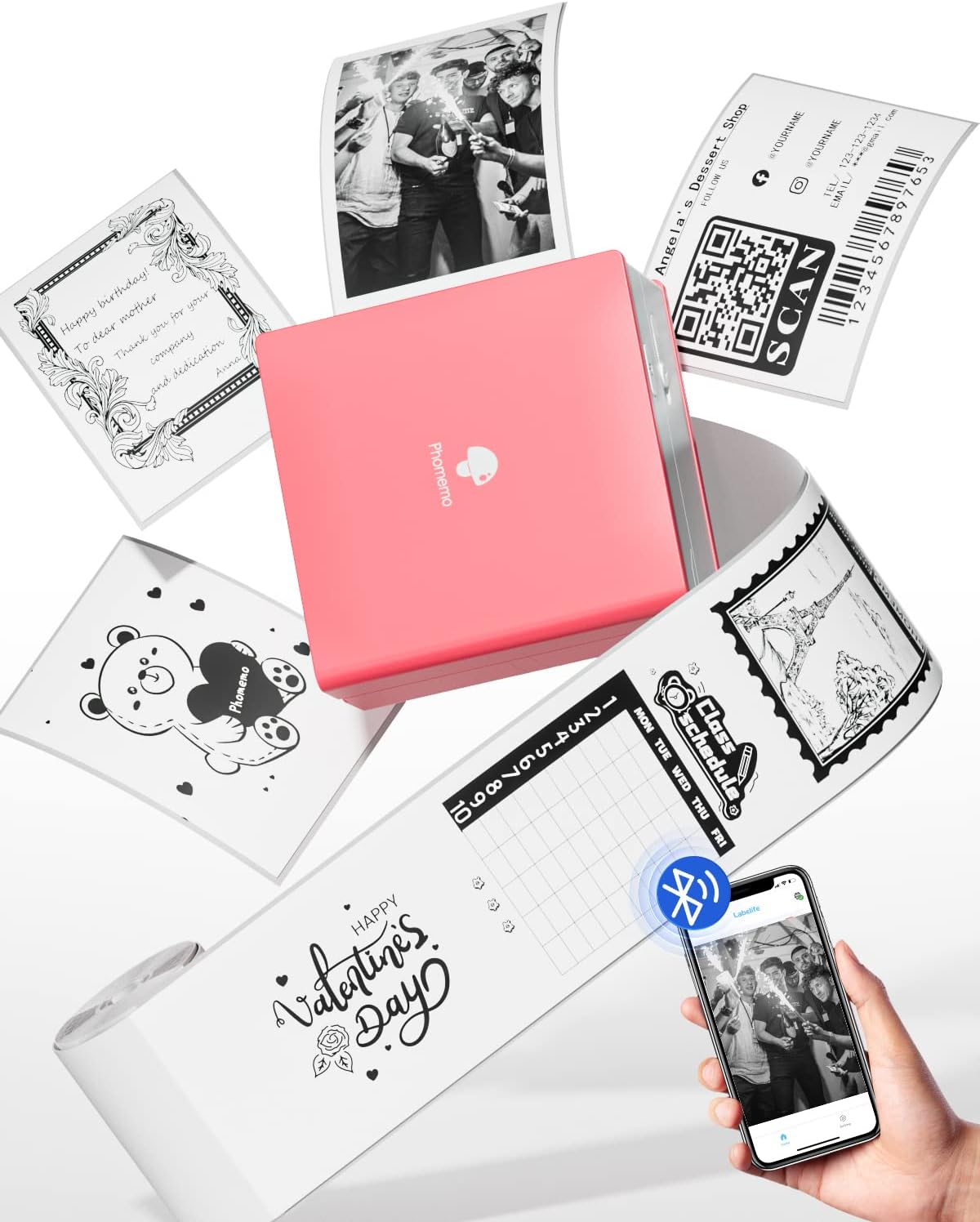 Memoking Mini Sticker Printer Wireless - Portable Thermal Printer Bluetooth Photo Printer, M02 Inkless Sticker Printer for Phone, Mini Sticker Maker Machine Study Printer for Memos,Sticker,Photos