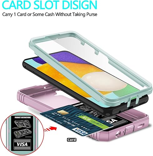 Vista 25 de Funda para Galaxy A04S y A13 5G con 3 protectores de pantalla de vidrio templado, soporte de anillo y cubierta de cámara, policarbonato duro y Vino