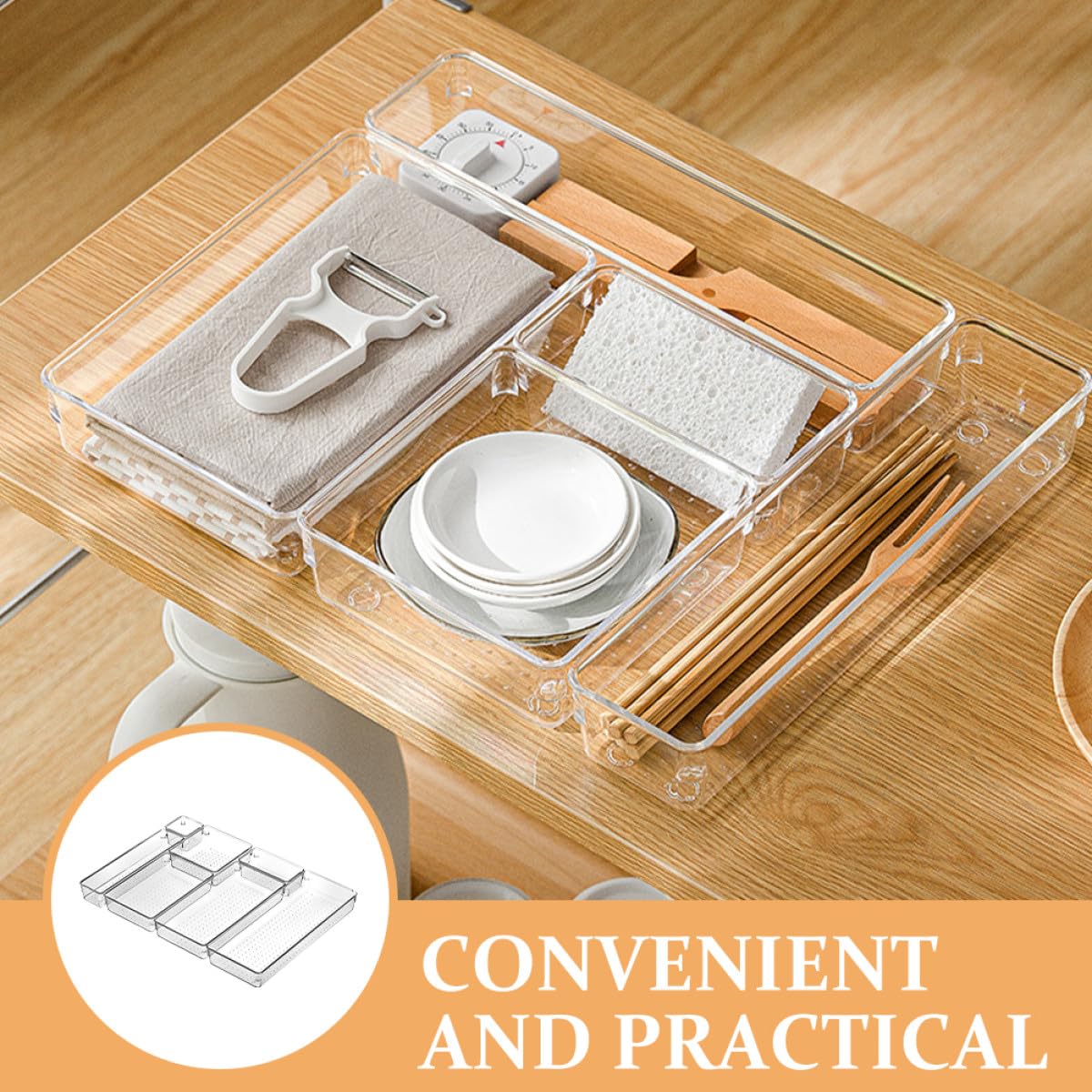 Luxshiny Set Organizer per Cassetti in Pet Dimensioni, Portaoggetti Versatile per Trucco e Cancelleria, Organizzazione Comoda per Scrivania e Casa