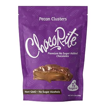 ChocoRite Milk Chocolate Pecan Cluster | No Added Sugar | Gluten Free, Soy Free, Non-GMO | No Sugar Alcohols | Pack of 6 Pouches