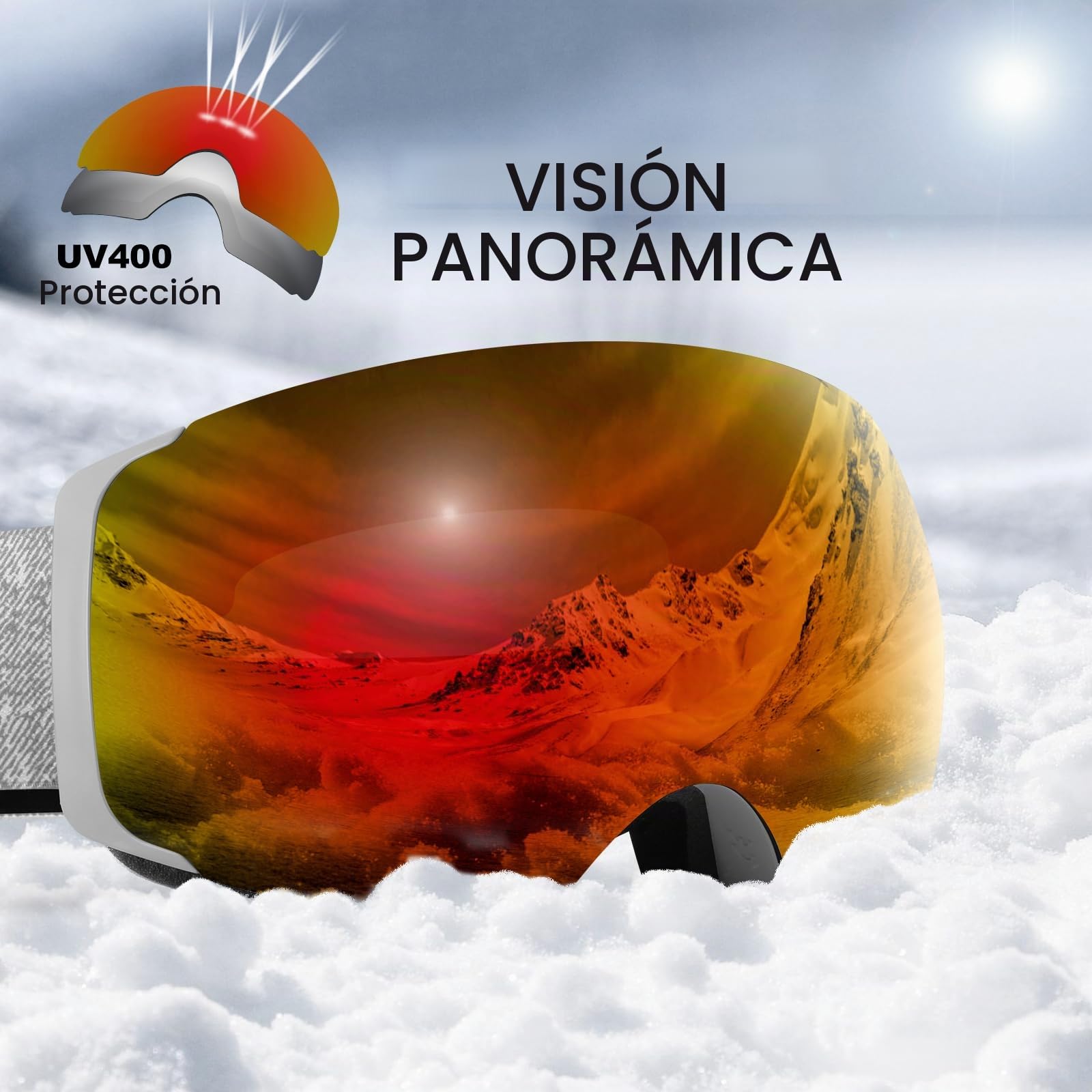 Odoland Gafas de Esquí Esféricas Grandes Sin Marco con Lentes Magnéticas Intercambiables, Máscara de Esquí para Adultos y Jóvenes, HR