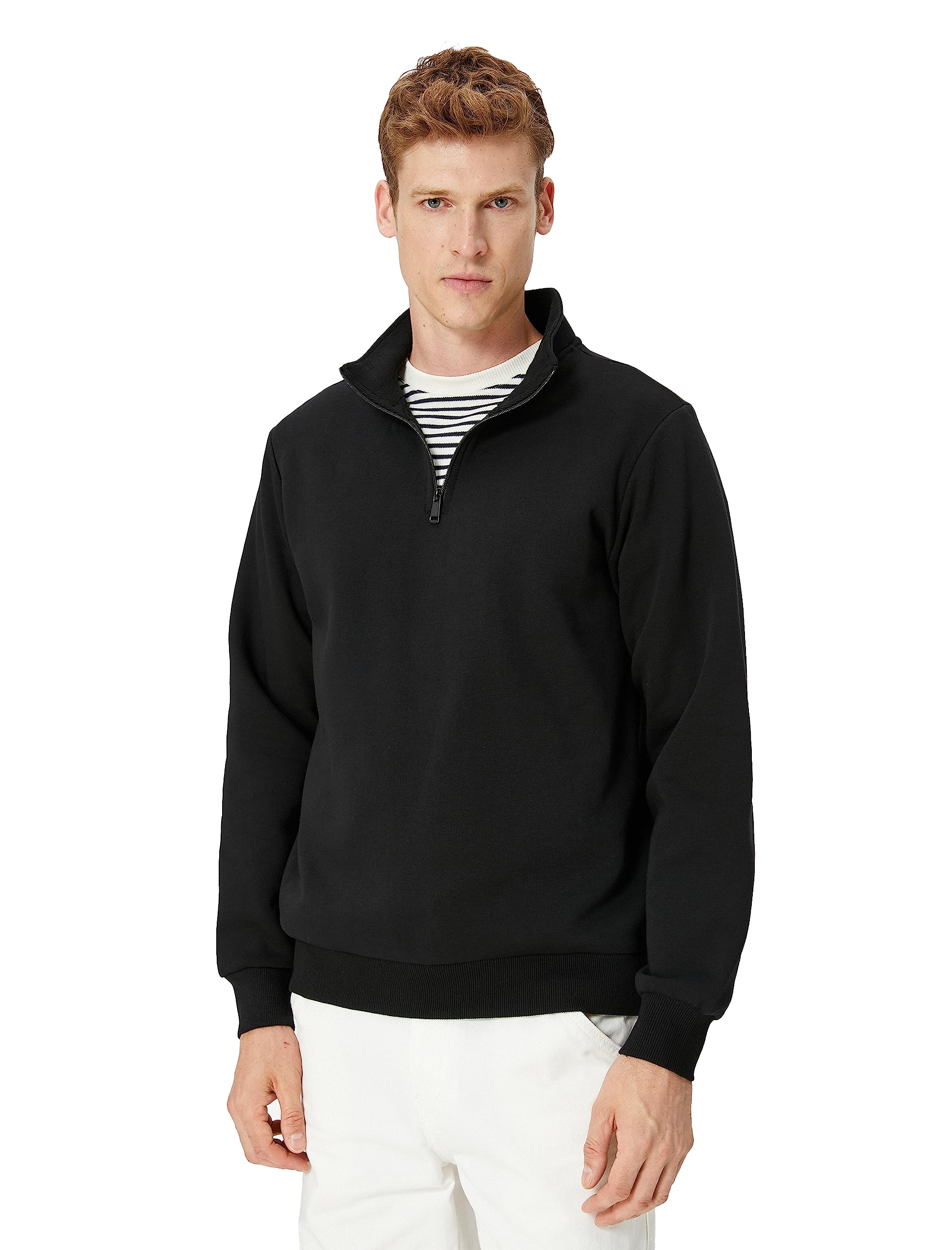 Yarım Fermuarlı Sweatshirt Dik Yaka Uzun Kollu Şardonlu