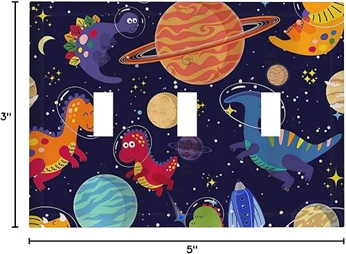 Vista 32 de Placa de pared con interruptor de luz de doble interruptor de pared para niños, diseño de dinosaurio, galaxia, espacio exterior, planeta, nebulosa