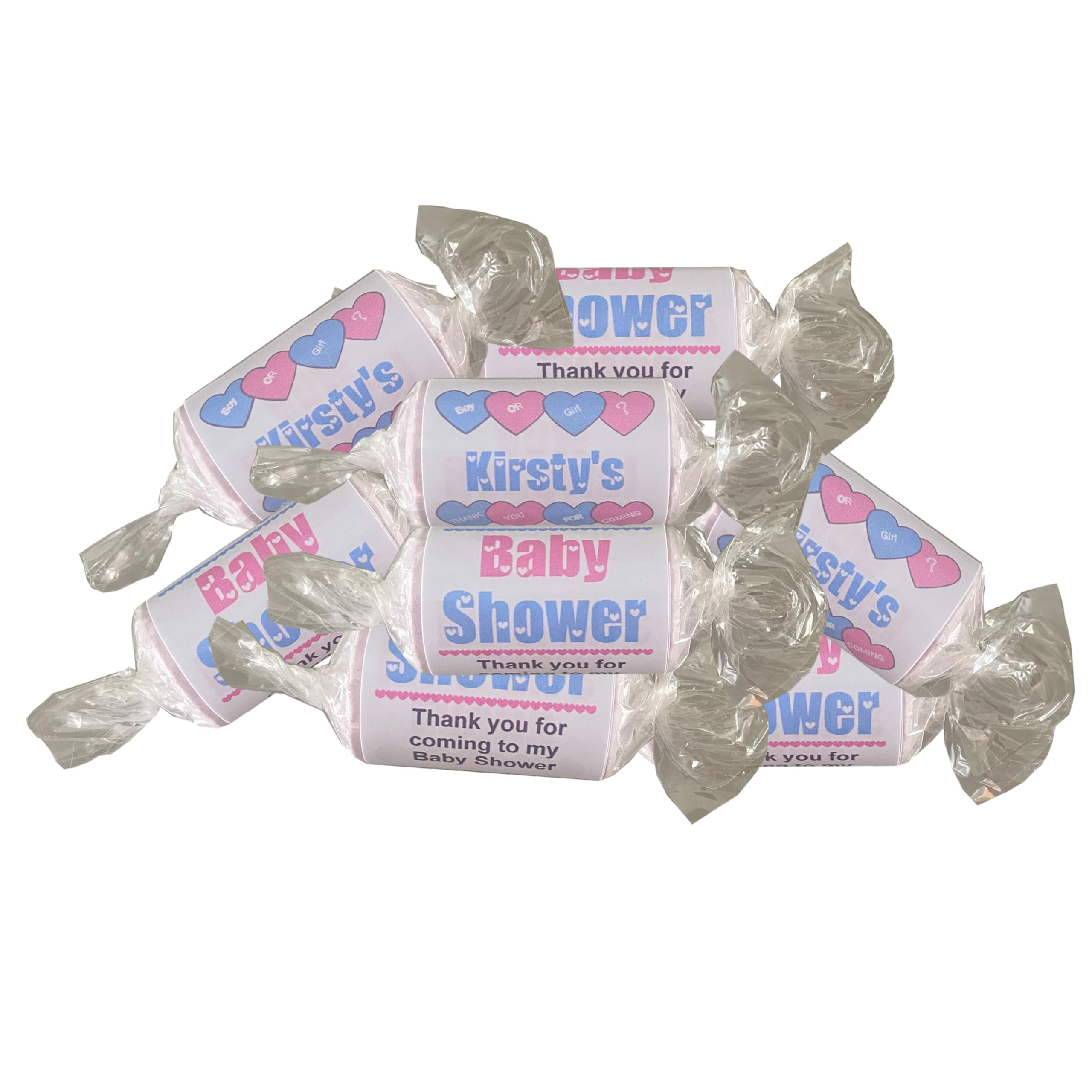 Personalised Baby Shower Love Heart Sweets Gender Reveal Pink, Blue, Mixed