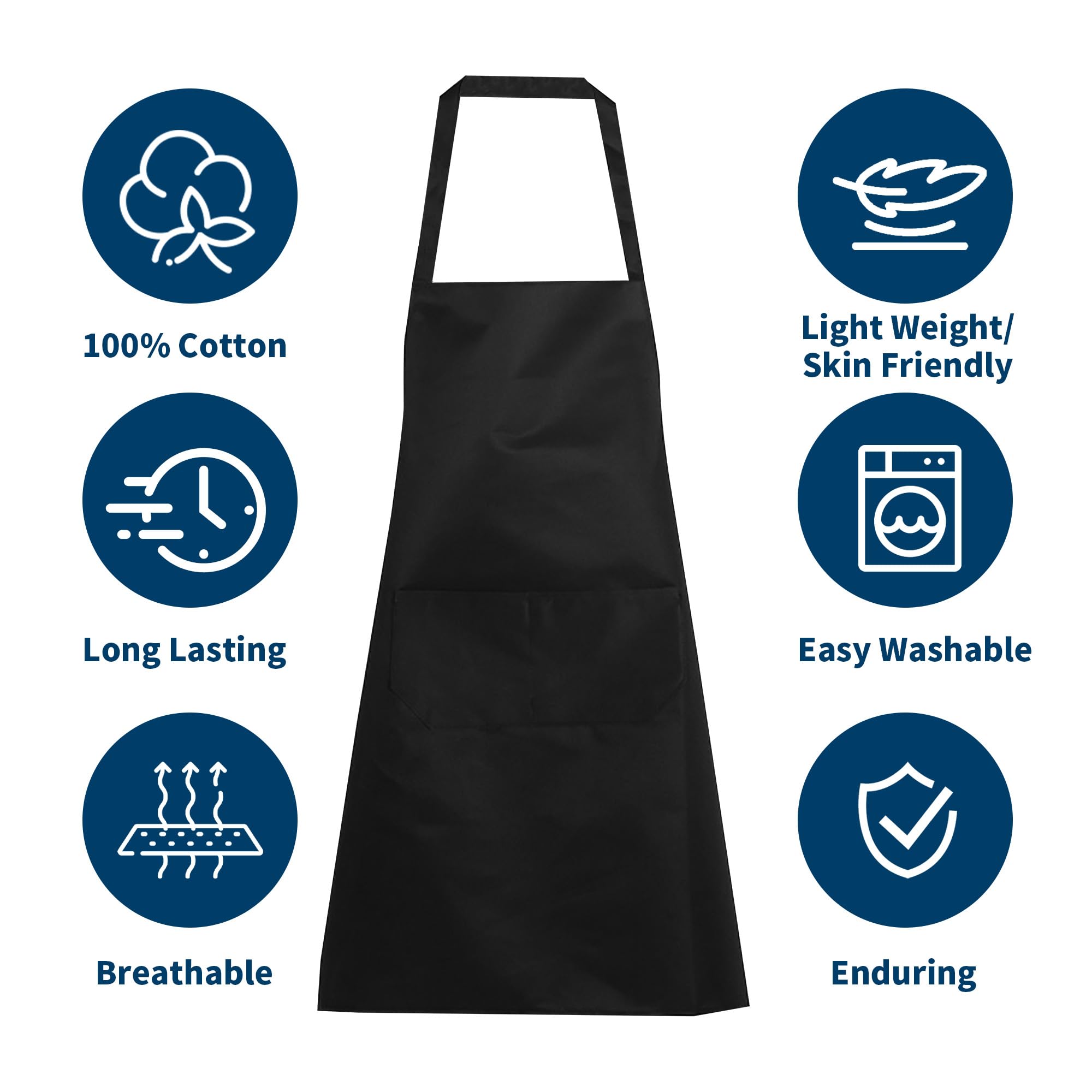 Lot de 12 tabliers de cuisine longs imperméables et réglables avec 2 poches pour chef, pour cuisine, restaurant, maison, barbecue - Noir