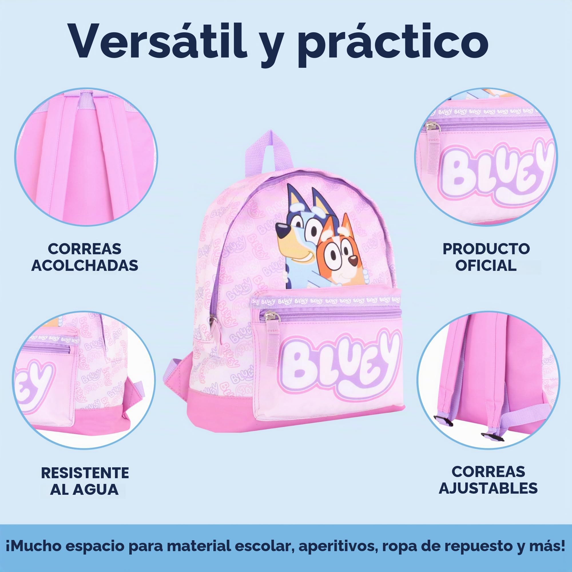 Bluey Juego de mochila para niñas – 3 piezas para niños y niños pequeños, mochila escolar con lonchera y estuche para lápices