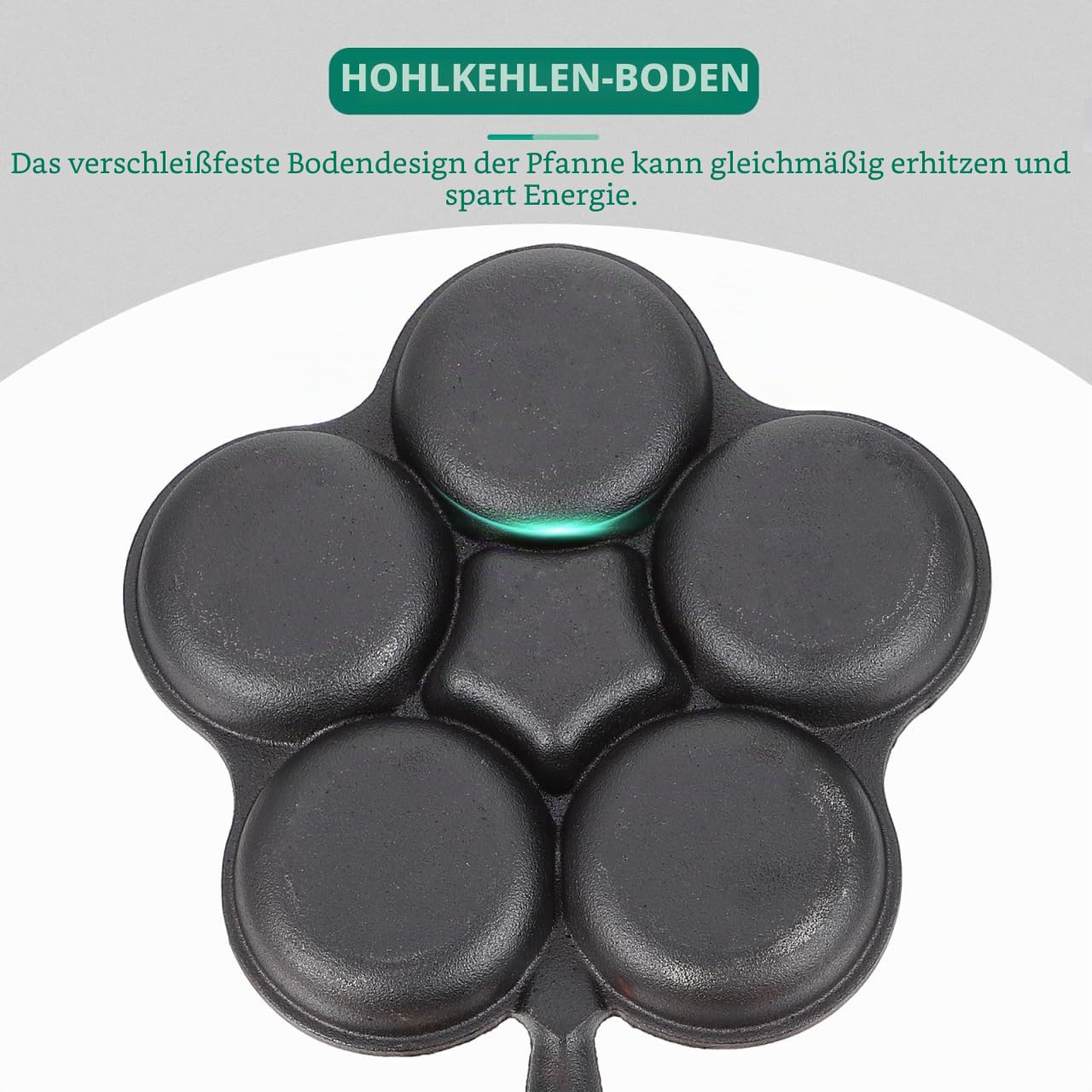 Gusseisen Eierpfanne mit 5 Löchern 5 Fach Spiegelei Pfanne mit Holzgriff Anti Heiß Griff Hamburger Form für Herd Induktion Küchenbratpfanne für Schnelles Kochen