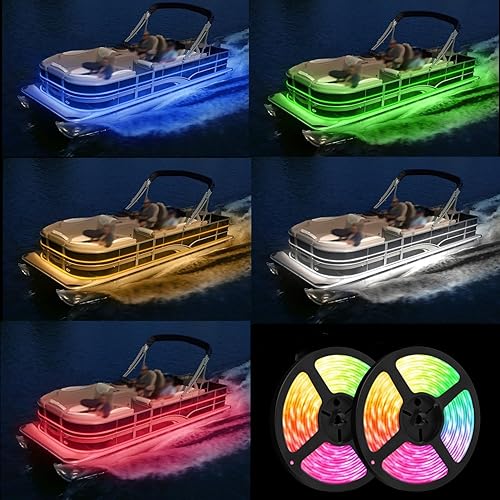 Miniatura 5 de HOKIION Tira de luces LED marinas de 60 pies, IP66, impermeable, pontón, lancha, luces interiores de barco RGB de 12 V, luces de pesca nocturna para