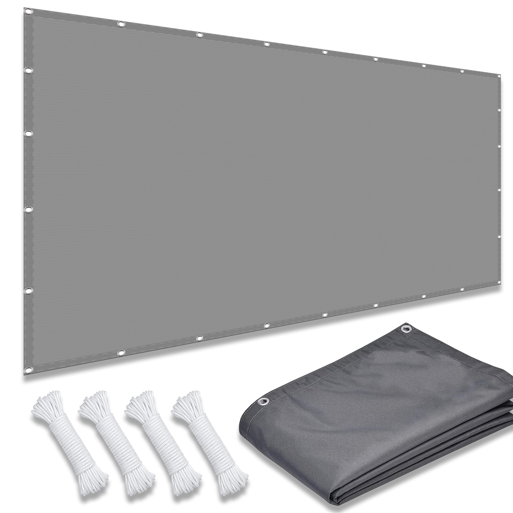 Tissu imperméable gris clair 1,3 x 7 m avec œillets et cordons pour bâche de protection