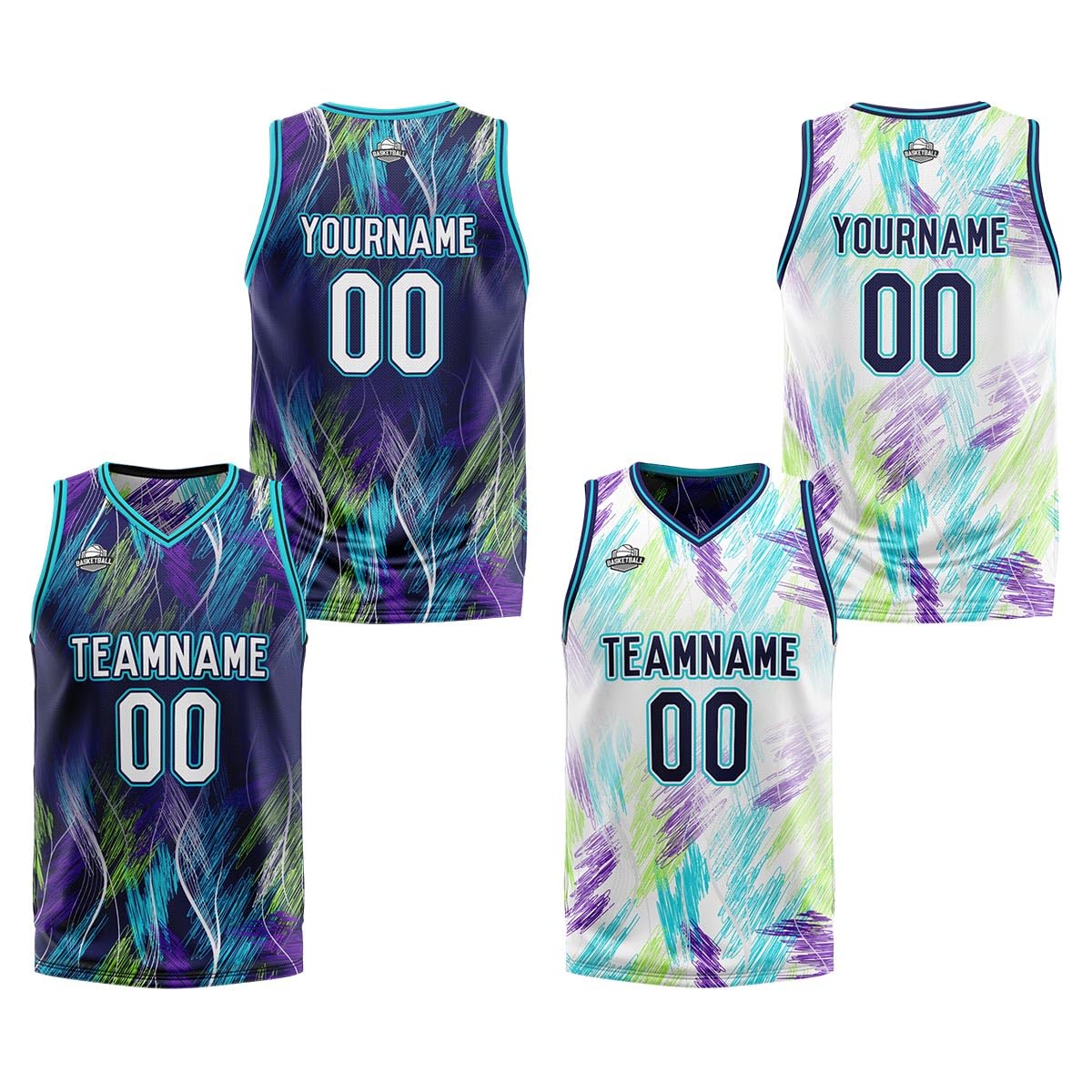 vients Custom Reversible Basketball Jersey Shorts Uniforms for Men Women Adult Youth Personalized Print Name Number Logo (Line Purple Light Blue, M)