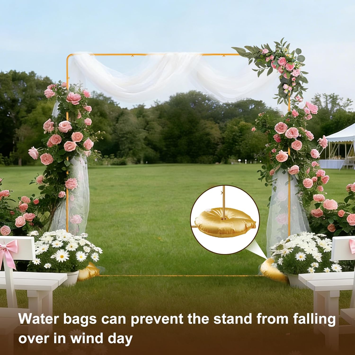 GOJAWAY Square Backdrop Stand Metal Gold Wedding Arch Stand 7.2ft Rectangle Backdrop Frame for Birthday Party Baby Shower Graduation Ceremony Decoration