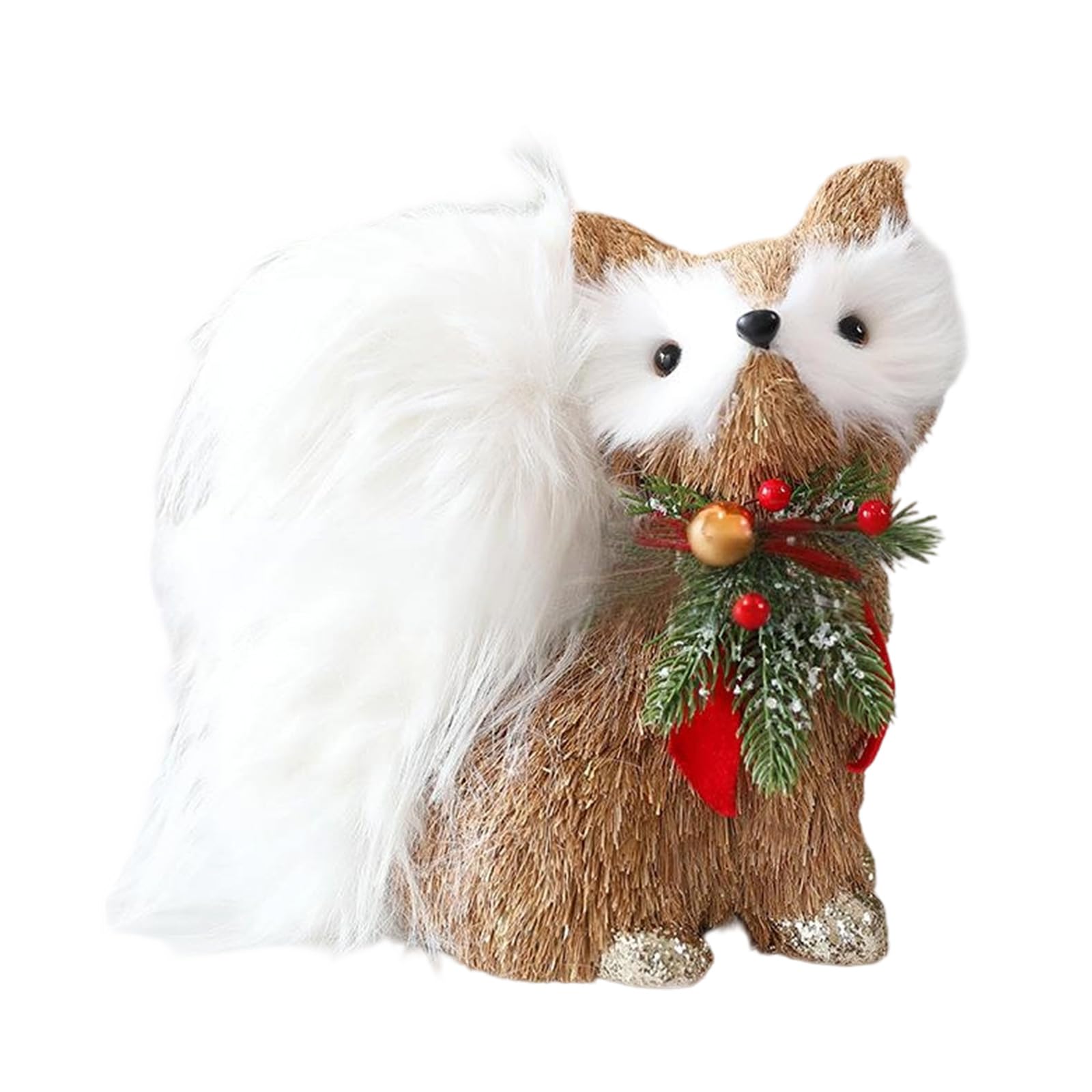 Écureuil de Noël en fibre naturelle sculpté main pour une décoration festive haut de gamme