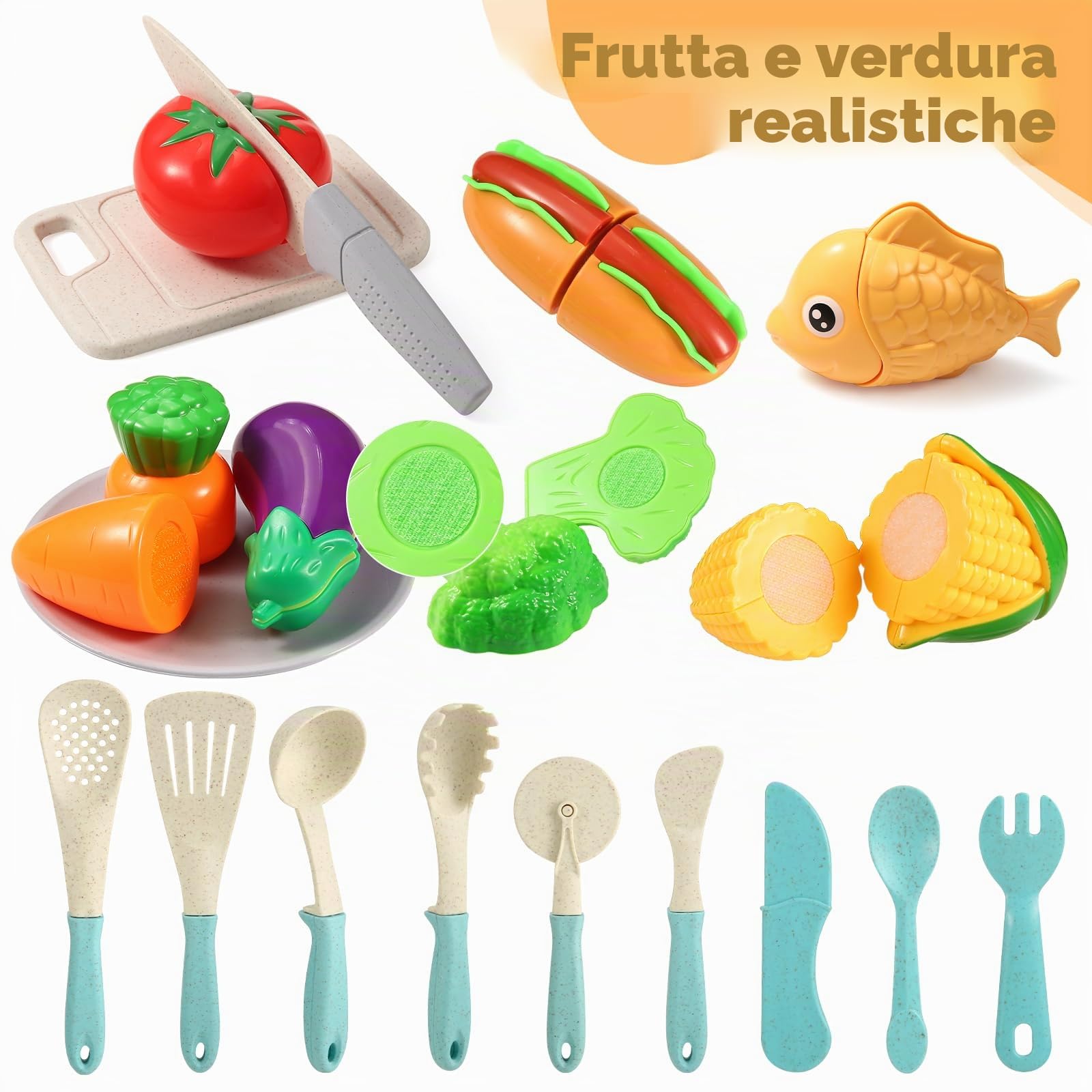 SLEMAKO Set Giocattoli da Cucina per Bambini, Accessori e Utensili all'Aperto, Set di Pentole e Padelle, Taglio Cibo Verdura Chef Gioco, Giochi di Ruolo 3+ Anni