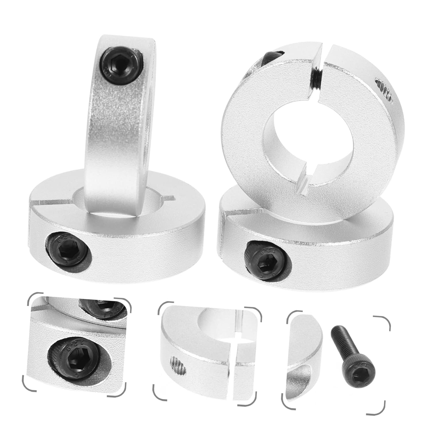 Ciieeo 12pcs Aluminum Alloy Shaft Collar Linear Shaft Collar Single Split Clamp Stop Ring