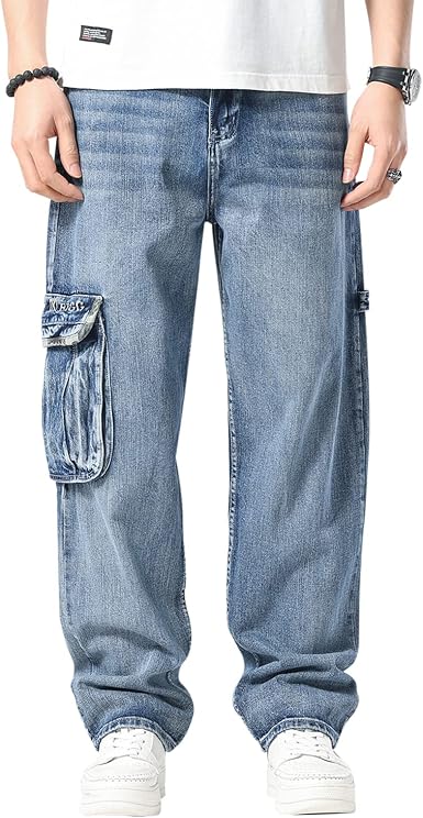 Amazon.com: EnllerviiD Jeans para hombre con bolsillos tipo cargo,  holgados, cómodos, de hip hop, de mezclilla, rectos, ajuste relajado,  varios bolsillos, jeans : Ropa, Zapatos y Joyería