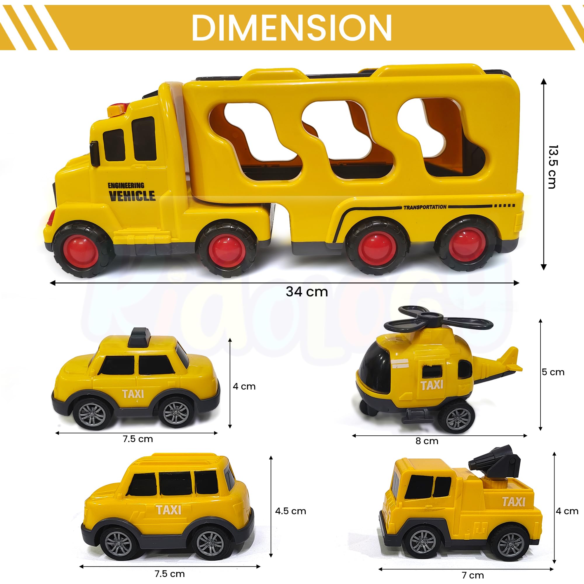 Kidology Construction Truck Toys Cars for Kids & Toddlers 5-in-1 Friction Power Vehicle Toy for Boys, Transport Trucks, Christmas Birthday Gift for Age 3-9 Boys & Girls,Multicolor 1