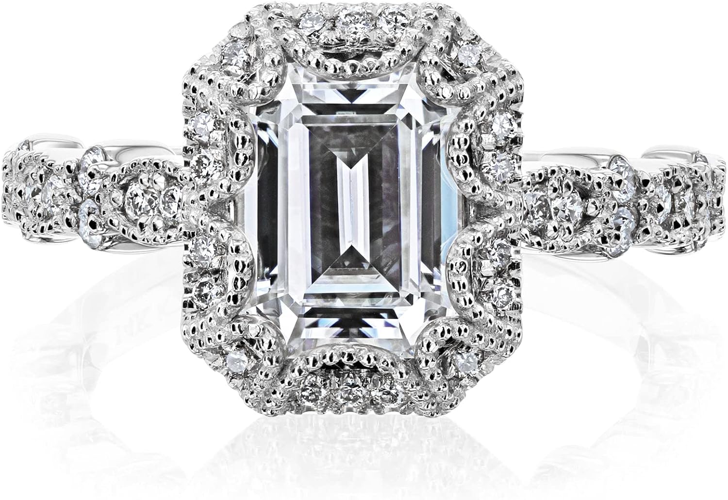 2 ctw Royal Halo Easton Emerald Cut Moissanite Engagement Ring 14K Gold (GH/VS)