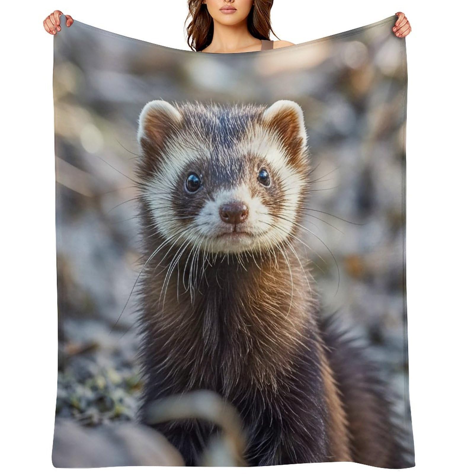 Flannel Hairy Ferret Throw Blanket for Couch Super Soft Fuzzy Cozy Flannel Blankets No Shed No Pilling FAnti-Static Winter Bed Blanket Decorative and Giftable Blankets