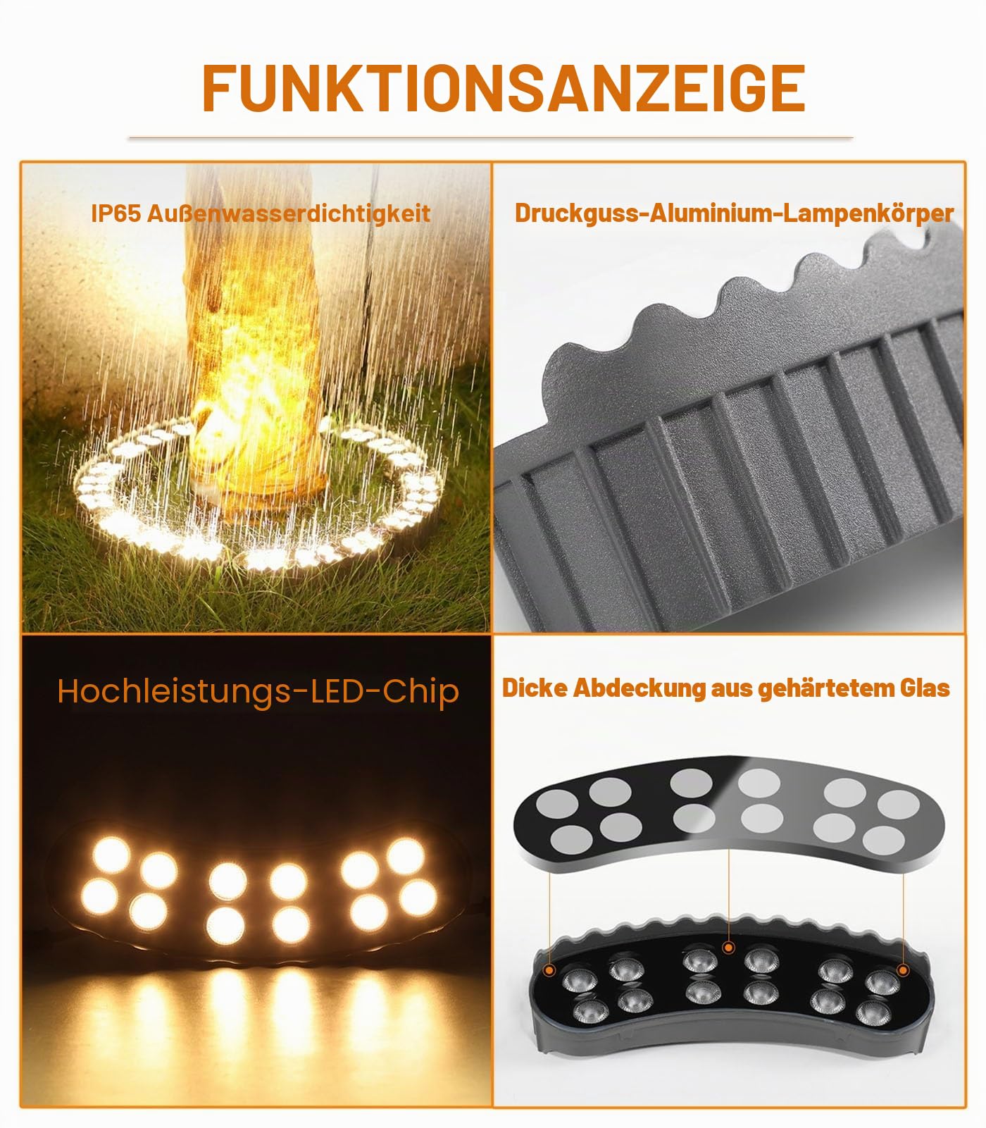 LED-Außenbeleuchtung, runde Lichter, Landschaftsbaum, Niederspannung, Landschaftsprojektor, für Rasen, Laufpark, Warmweiß, 7 Stück