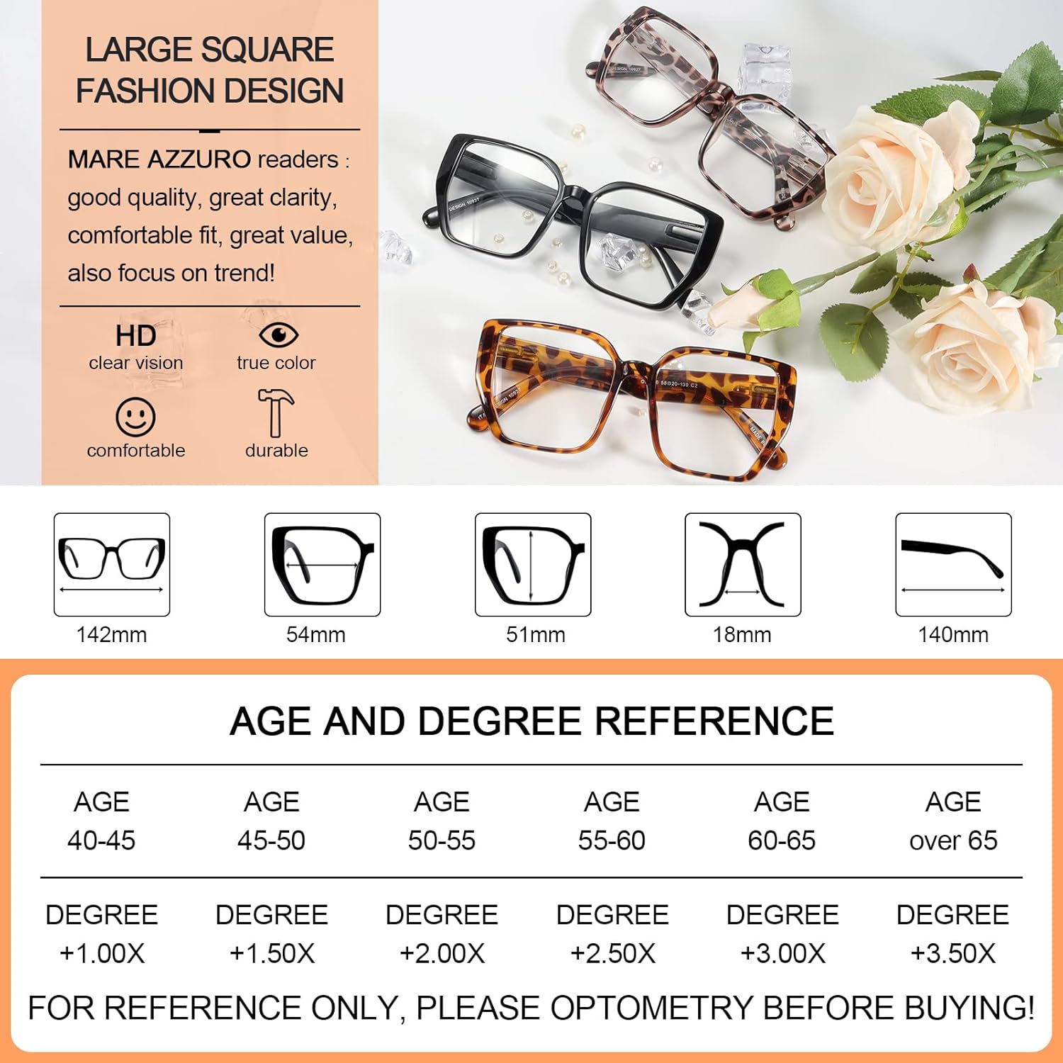 MARE AZZURO Oversized Square Reading Glasses Women Trendy Large Readers 1.0 1.25 1.5 1.75 2.0 2.25 2.5 2.75 3.0 3.5 - Image 5