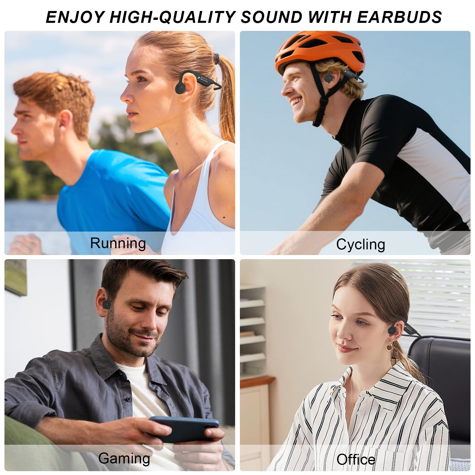 Cuffie a conduzione ossea, cuffie wireless 5.4 aperte con microfono, autonomia di riproduzione 8 ore, tappi per le orecchie, cavo elastico, auricolari impermeabili IPX6, per corsa, ciclismo