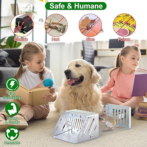 Miniatura 5 de Trampa humana para ratas, jaula automática continua para ratones, jaula de trampa de animales vivos de una sola puerta para interiores y exteriores
