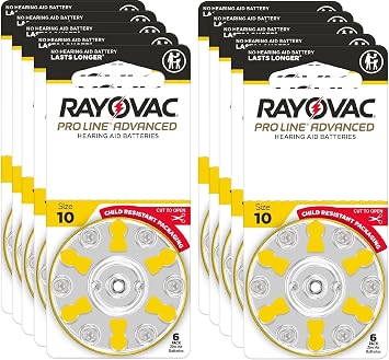 Rayovac Proline Advanced Hearing Aid Batteries | Size 10 | Worlds Longest Lasting Battery | Child-Resistant Packaging 60